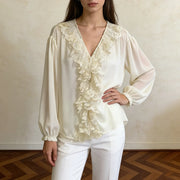 Lace-Trim Tie-Neck Blouse
