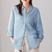 Lace-Trim Collared Button Shirt