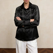 Pleated-Sleeve Glossy Button Shirt