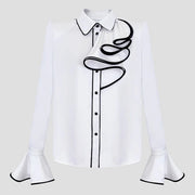 Contrast Ruffle Button-Up Blouse
