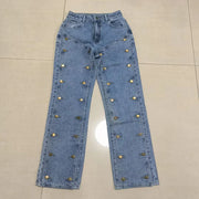 Button-Detail Straight-Leg Jeans