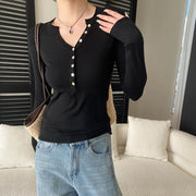 Button-Neck Long-Sleeve Top