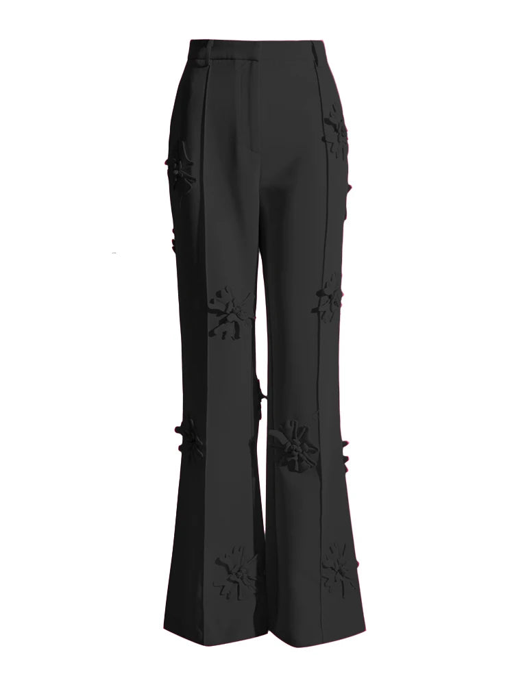 Floral Applique Flared Pants