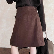 Asymmetric Button-Detail Wrap Skirt