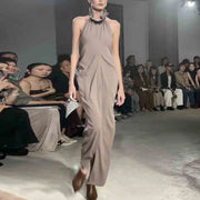 Gathered Halter Long Dress