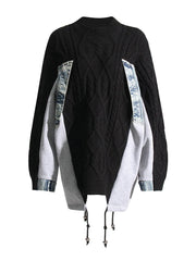 Cable-Textured Contrast-Sleeve Sweater