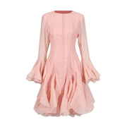 Ruffled Button-Front Long-Sleeve Dress