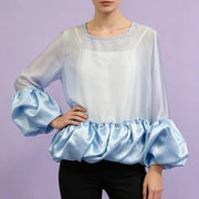 Sheer-Panel Balloon-Hem Blouse