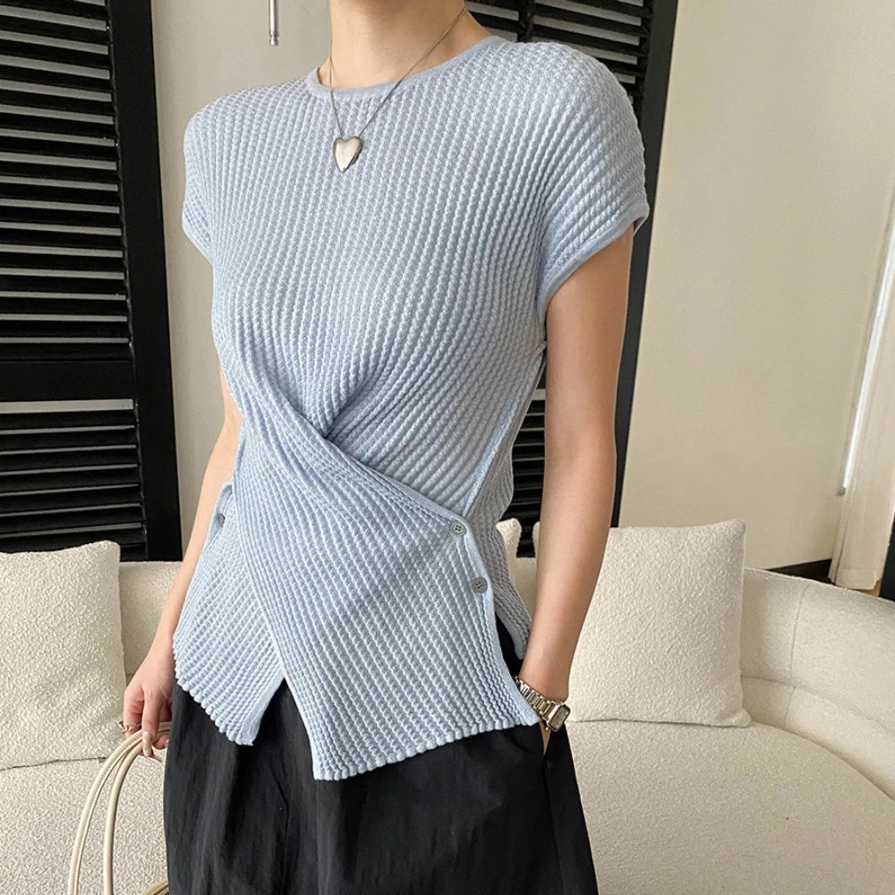 Twisted-Hem Short-Sleeve Top