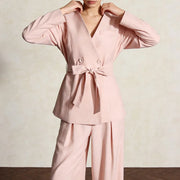 Tie-Waist Collarless Blazer