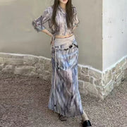 Abstract-Print Shirt and Skirt Set