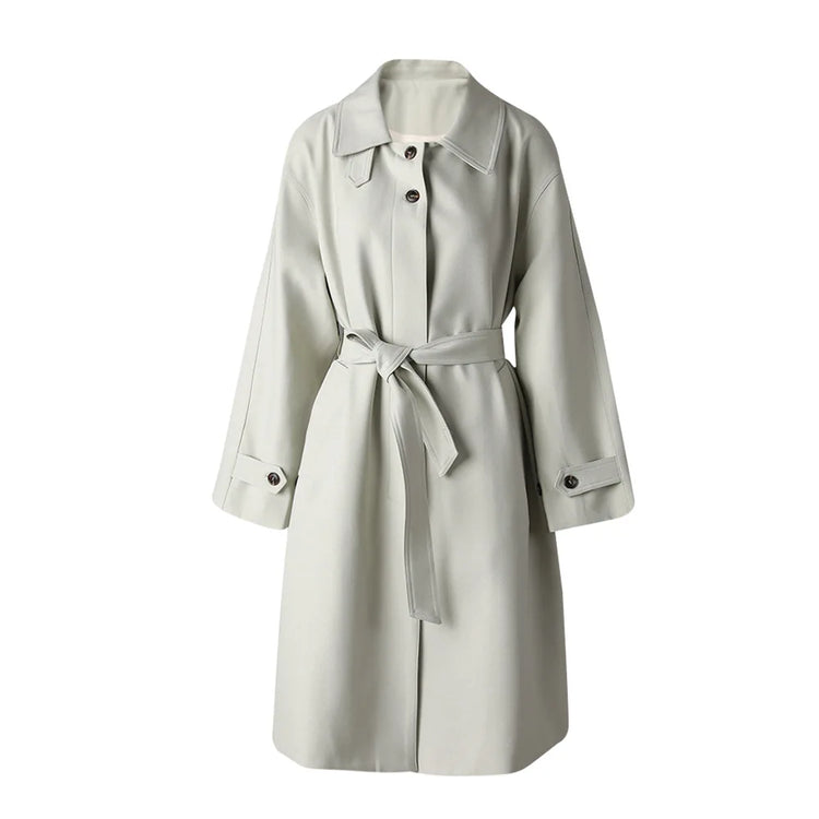 Tie-Waist Collared Trench Coat