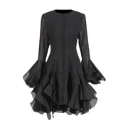 Ruffled Button-Front Long-Sleeve Dress