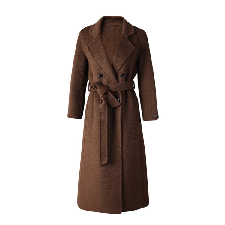Double-Breasted Brown Tie-Waist Coat
