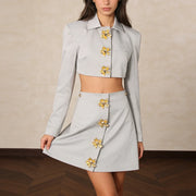 Cropped Jacket and Button Skirt Set