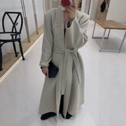 Shawl-Collar Tie-Waist Long Coat