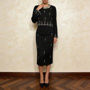 Embellished Top and Pencil Skirt Set
