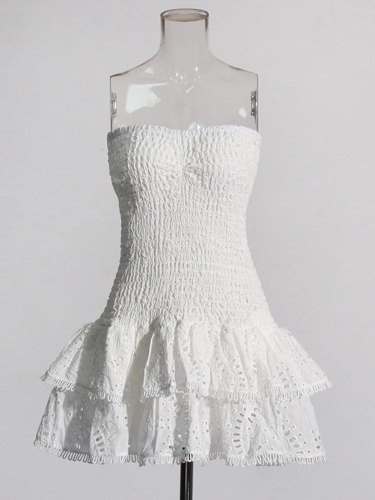 Smocked Strapless Ruffle Mini Dress