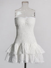Smocked Strapless Ruffle Mini Dress