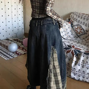 Plaid-Panel Asymmetric Skirt
