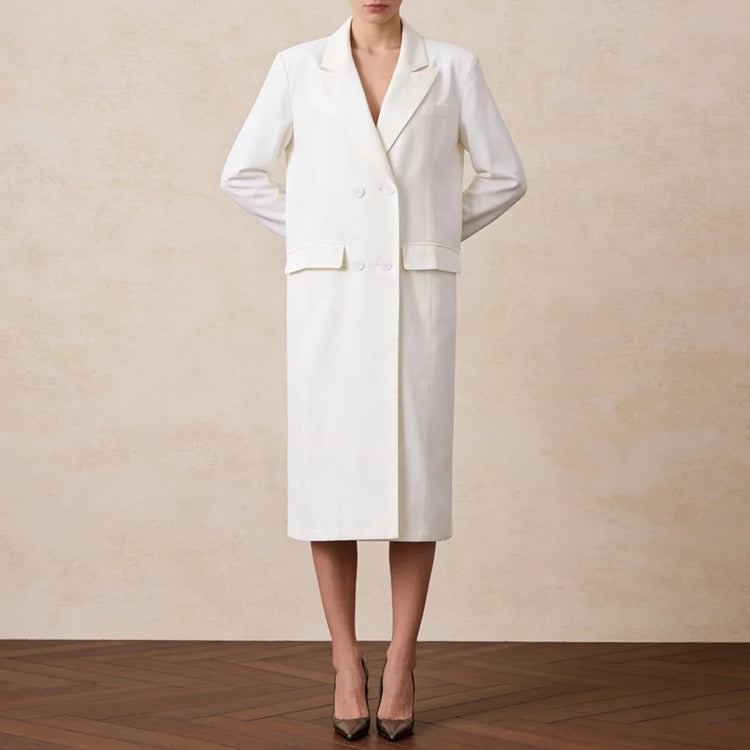 Layered-Panel Longline White Blazer