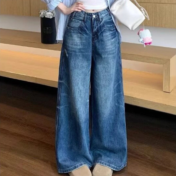 Wide-Leg Faded Jeans