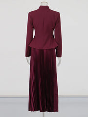 Stand-Collar Jacket and Skirt Set
