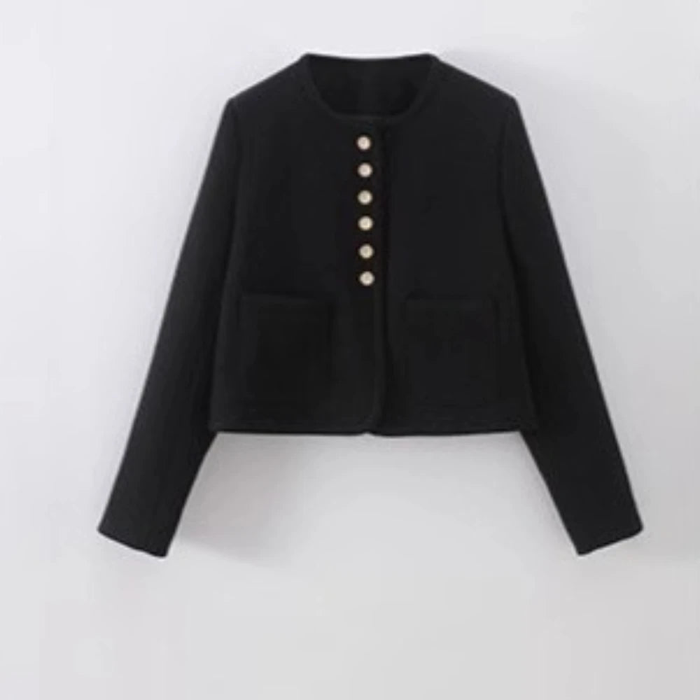 Round-Neck Cropped Button-Front Jacket