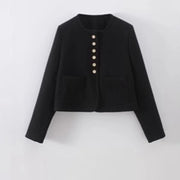 Round-Neck Cropped Button-Front Jacket