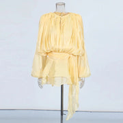Ruched Balloon-Sleeve Mini Dress