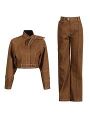 Cropped Jacket and Straight-Leg Pants Set