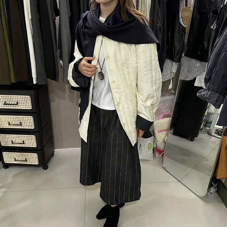Contrast-Trim Quilted Jacket
