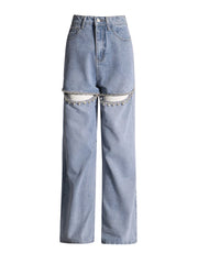 Cutout-Thigh Wide-Leg Jeans