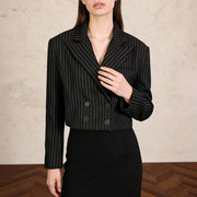 Pinstriped Cropped Double-Breasted Jacket