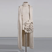 Textured Coat, Top and Skirt Set