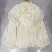 Embellished Tiered-Sleeve Blouse