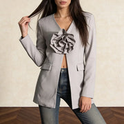 Rosette V-Neck Longline Blazer