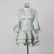 Ruched-Waist Ruffled Mini Dress