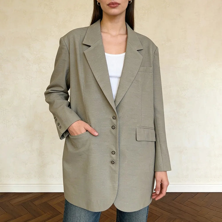 Relaxed Longline Notched-Lapel Blazer