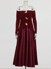 Off-Shoulder Full-Skirt Dress