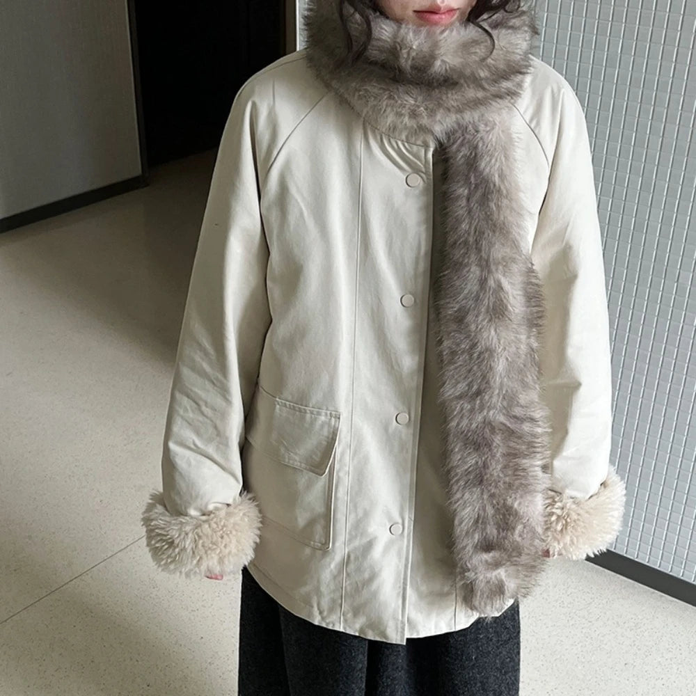 Fluffy-Trim Patch-Pocket Coat