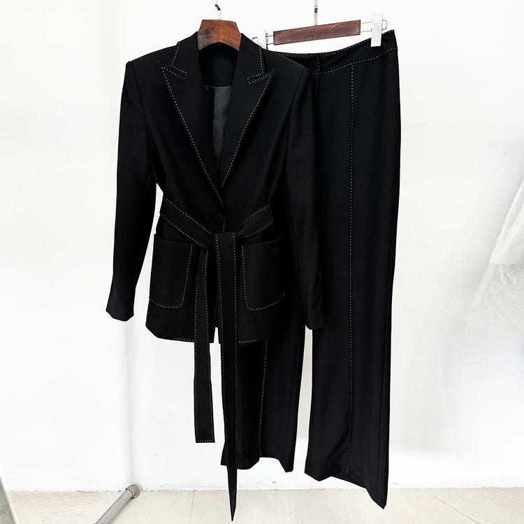 Tie-Waist Blazer and Pants Set