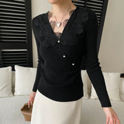 Lace-Neck Long-Sleeve Top