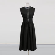 Lace-Up Sleeveless Pleated Dress
