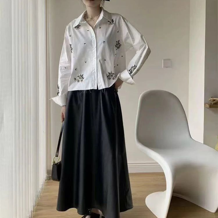 Embellished Glossy Cropped Shirt