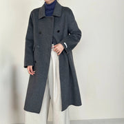 Notched-Lapel Double-Breasted Long Coat