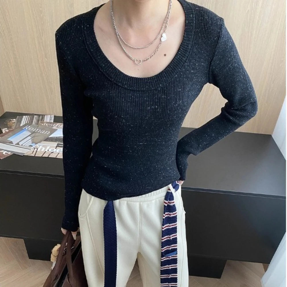 Scoop-Neck Ribbed Long-Sleeve Top