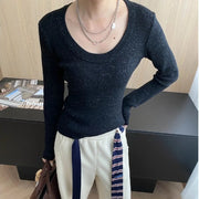 Scoop-Neck Ribbed Long-Sleeve Top