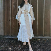 Pleated-Panel Long Trench Coat