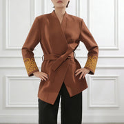 Embroidered Bell-Sleeve Wrap Jacket